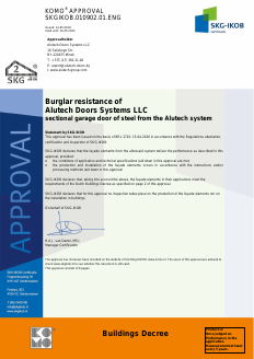 Сертификат о взломостойкости ворот серии Prestige Class 2 (RC2)