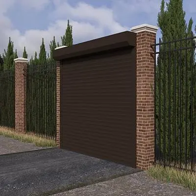 Ворота-рольставни для въезда коричневого цвета